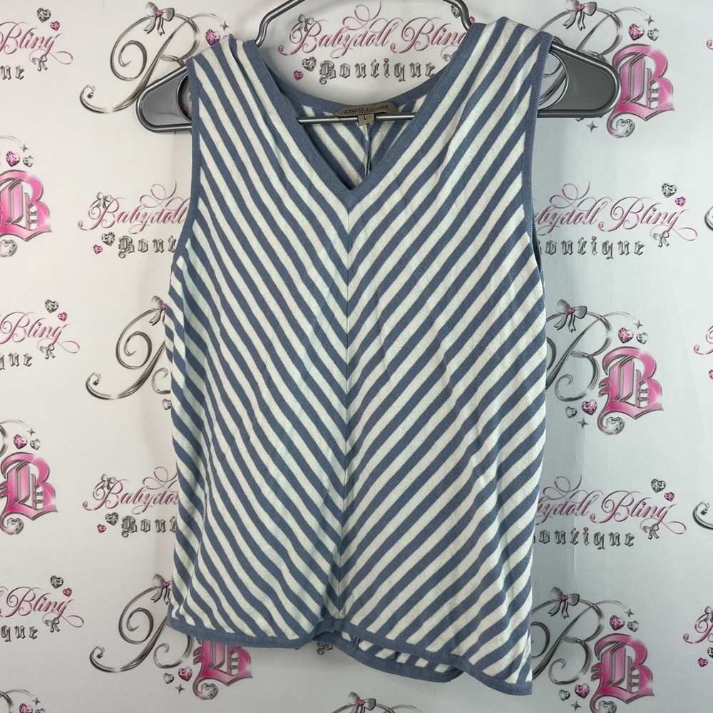 Pierre Cardin femme stripes striped Blue and White Women's Top Vneck luxe